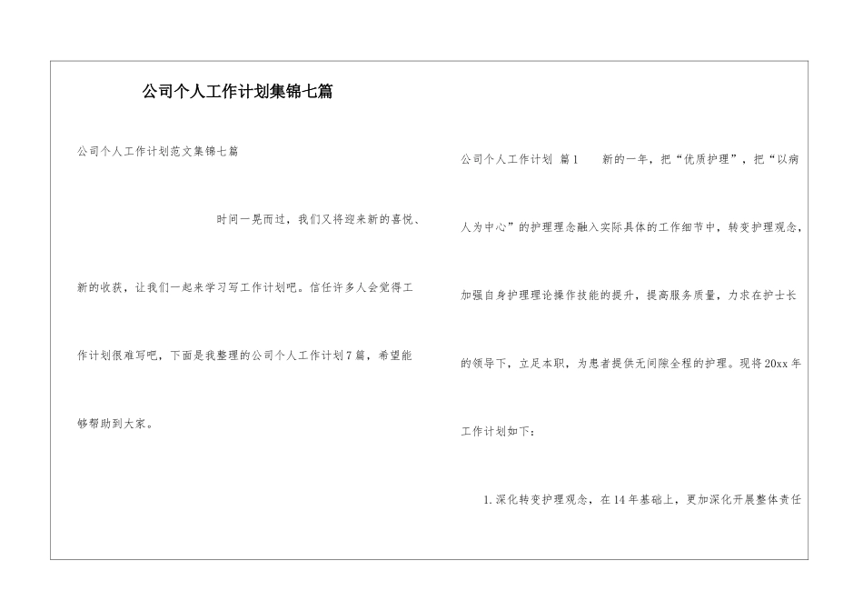 公司个人工作计划集锦七篇_第1页
