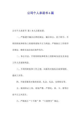 公司个人承诺书6篇