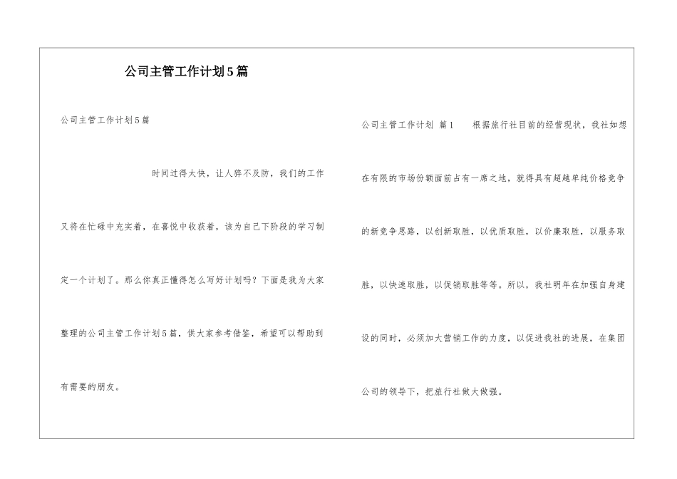 公司主管工作计划5篇_第1页