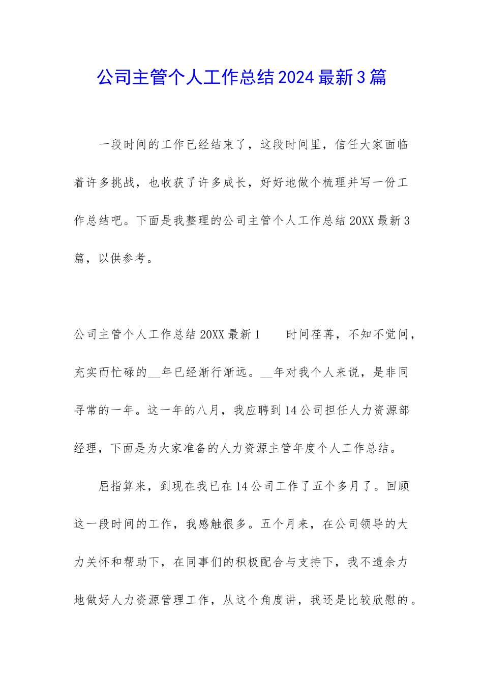 公司主管个人工作总结2024最新3篇_第1页