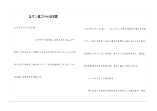 公司主管工作计划五篇
