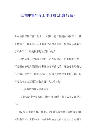 公司主管年度工作计划(汇编13篇)