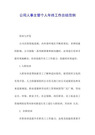 公司人事主管个人年终工作总结范例