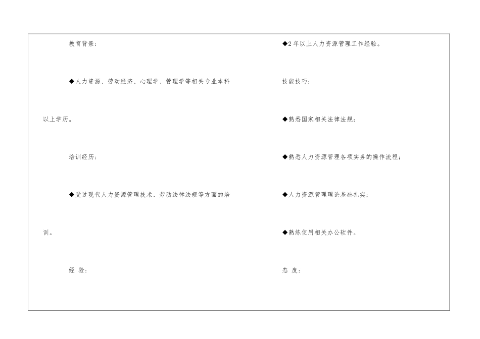 公司人力资源助理职位说明书--_第3页