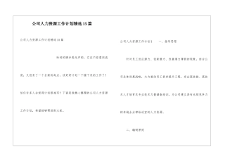 公司人力资源工作计划精选15篇