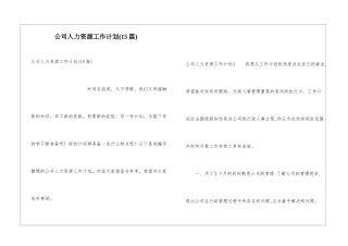 公司人力资源工作计划(15篇)