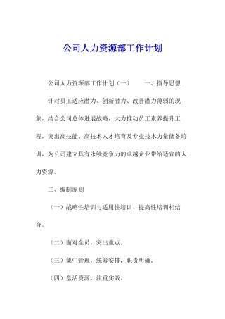 公司人力资源部工作计划