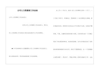 公司人力资源部工作总结