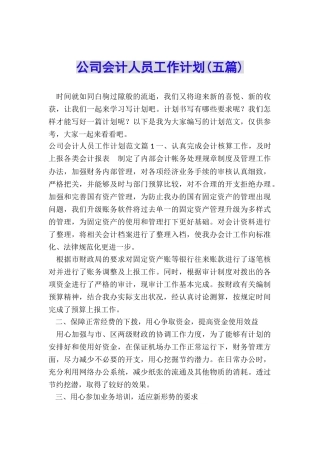 公司会计人员工作计划