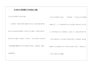 公司会计试用期工作总结(12篇)