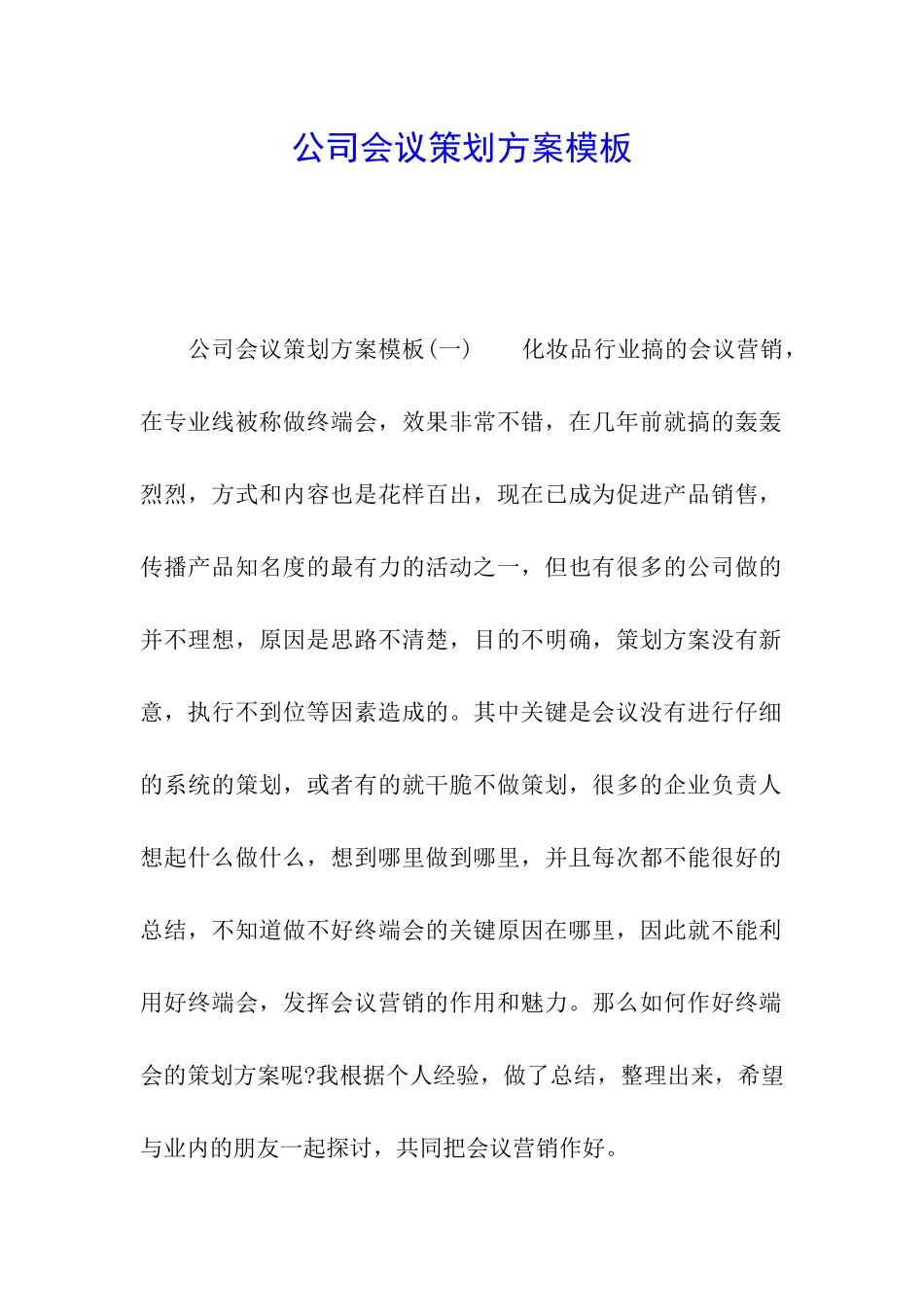 公司会议策划方案模板_第1页