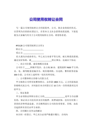 公司使用权转让合同