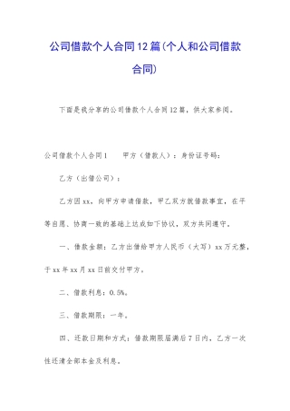 公司借款个人合同12篇