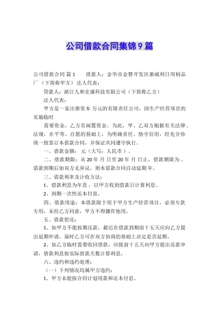 公司借款合同集锦9篇
