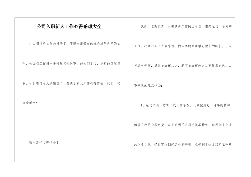公司入职新人工作心得感想大全_第1页