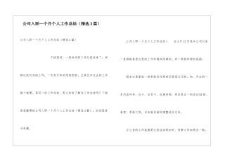 公司入职一个月个人工作总结