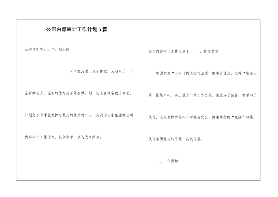 公司内部审计工作计划5篇_第1页