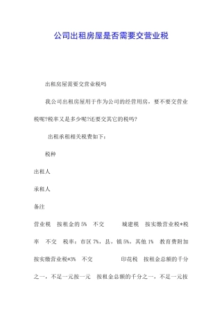 公司出租房屋是否需要交营业税