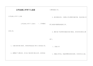 公司出纳上半年个人总结