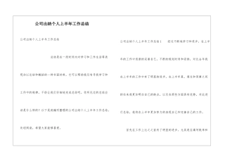公司出纳个人上半年工作总结