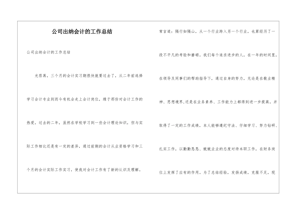 公司出纳会计的工作总结_第1页