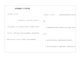 公司出纳个人工作计划
