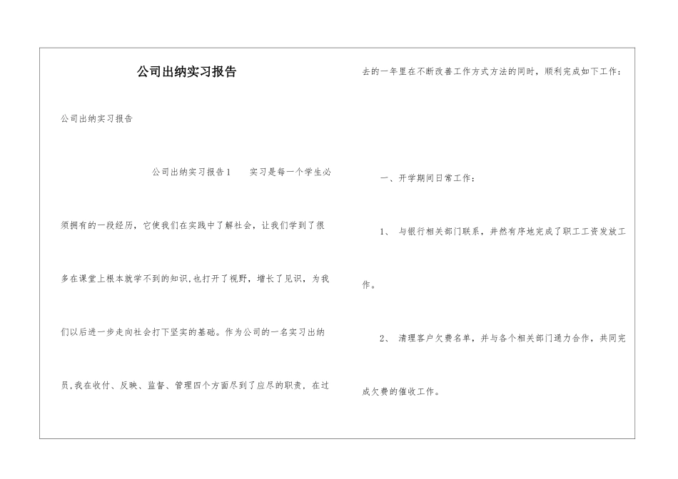 公司出纳实习报告_第1页