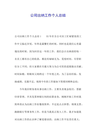 公司出纳工作个人总结