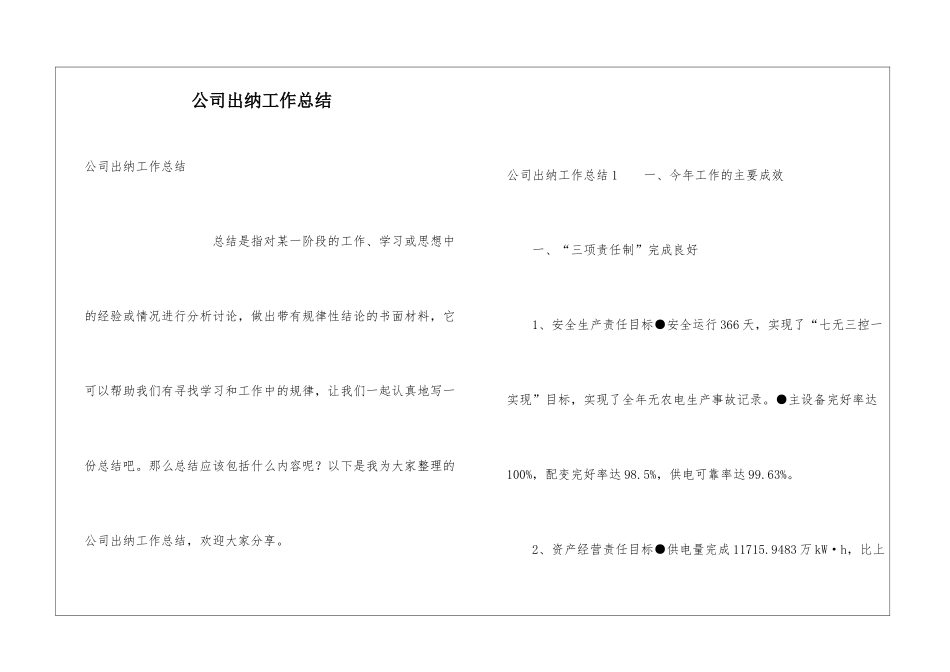 公司出纳工作总结_第1页