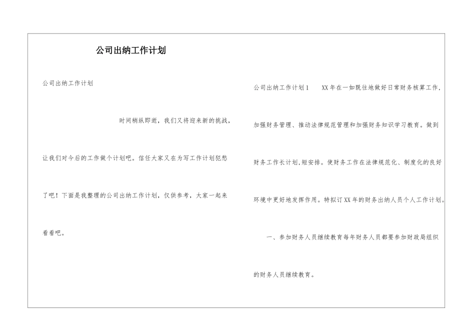 公司出纳工作计划_第1页