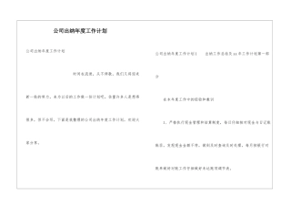 公司出纳年度工作计划