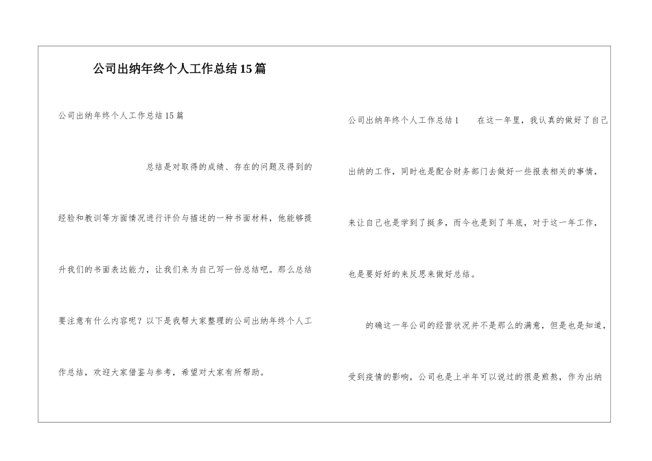 公司出纳年终个人工作总结15篇_第1页