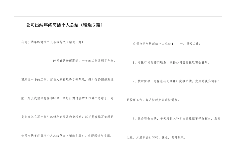 公司出纳年终简洁个人总结_第1页
