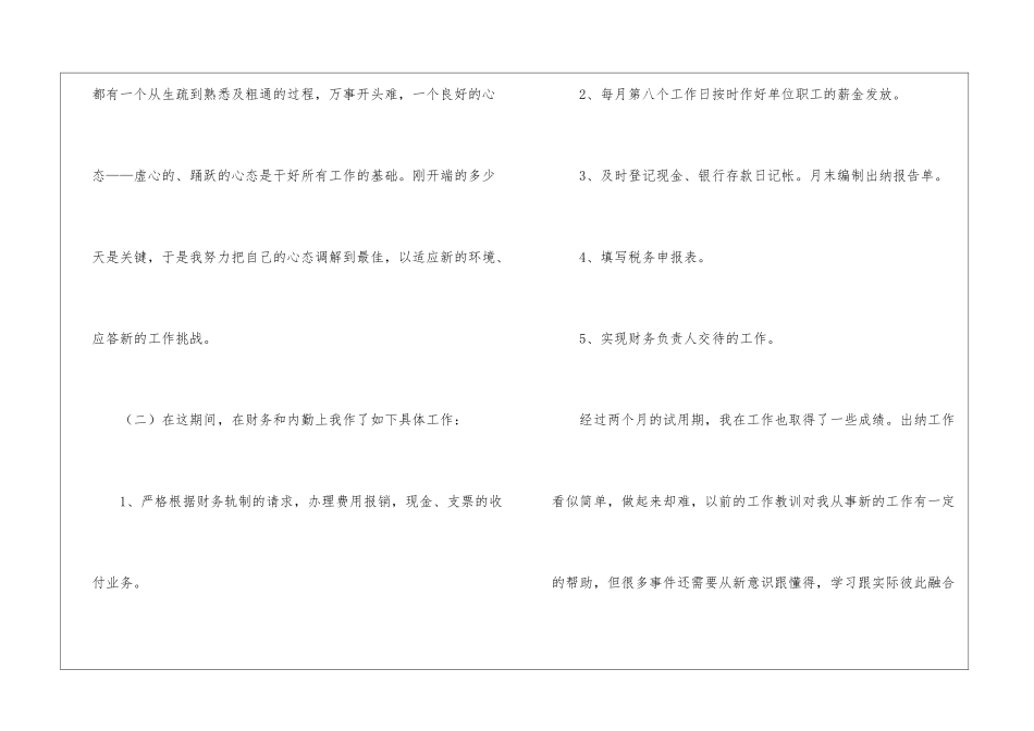 公司出纳职员试用期工作总结_第2页