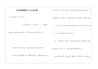 公司出纳明年个人工作计划