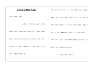 公司出纳试用期工作总结