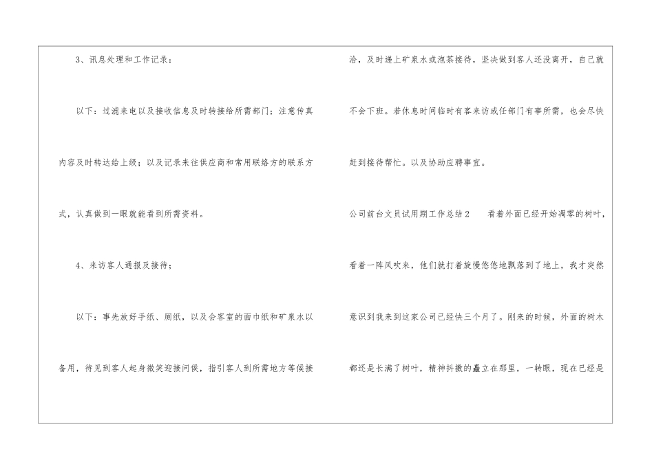 公司前台文员试用期工作总结_第3页
