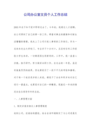 公司办公室文员个人工作总结-