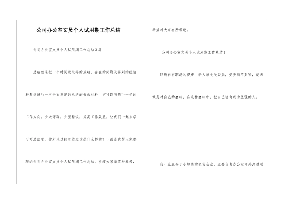 公司办公室文员个人试用期工作总结_第1页
