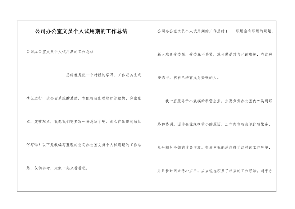 公司办公室文员个人试用期的工作总结_第1页