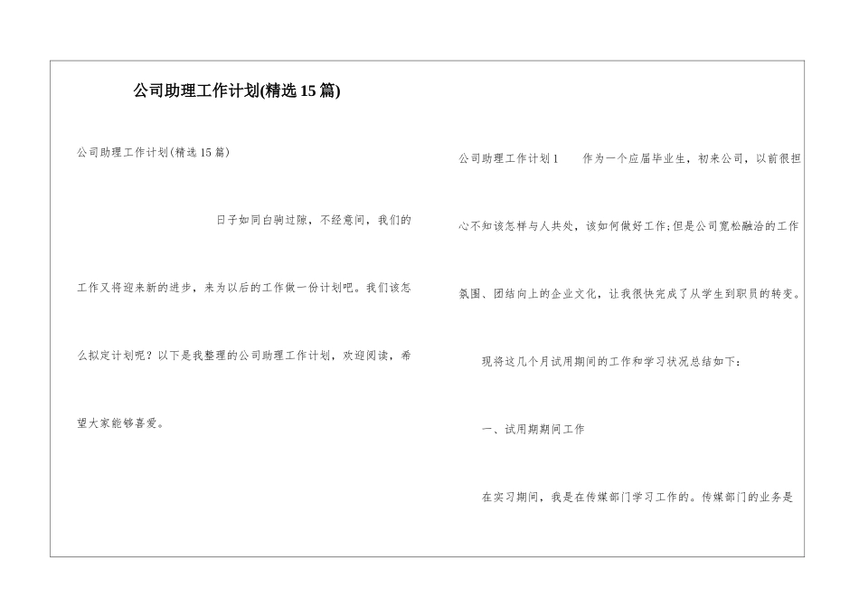 公司助理工作计划(精选15篇)_第1页
