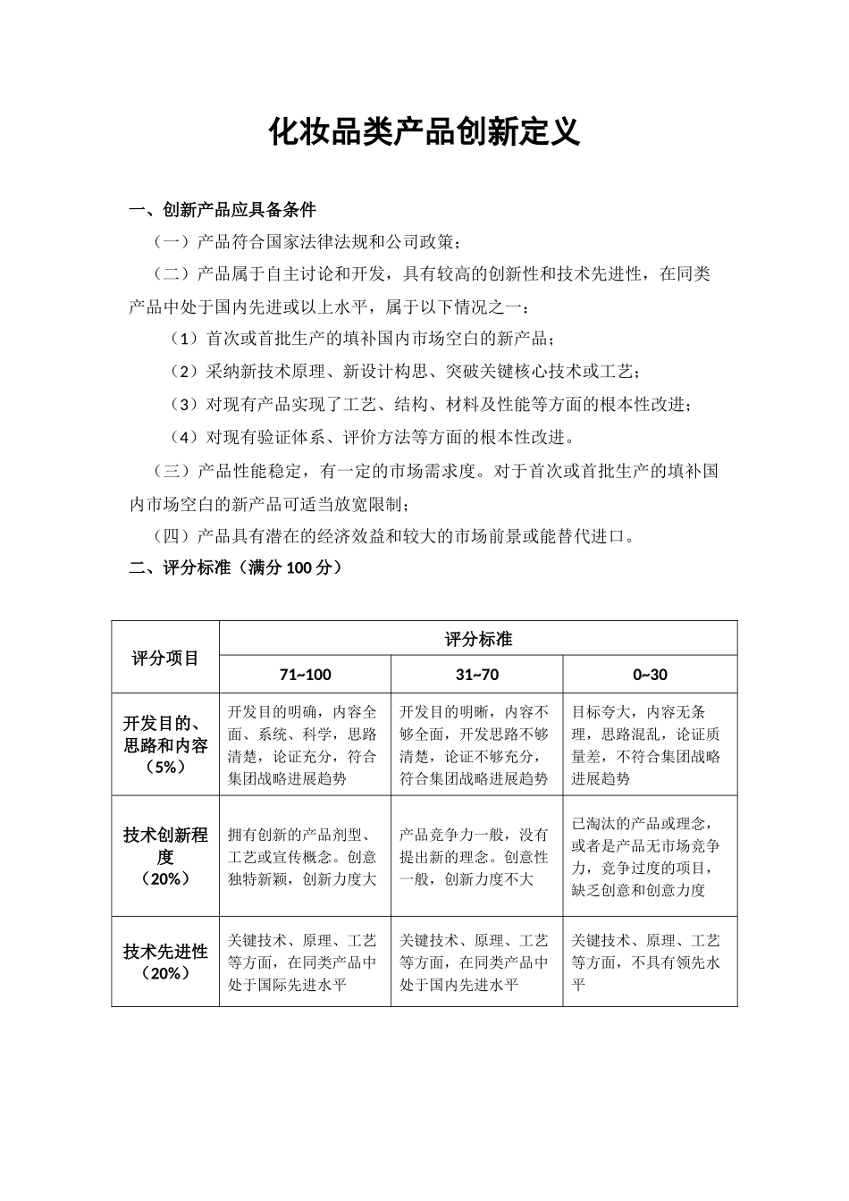 公司化妆品类产品研发创新评价标准_第1页