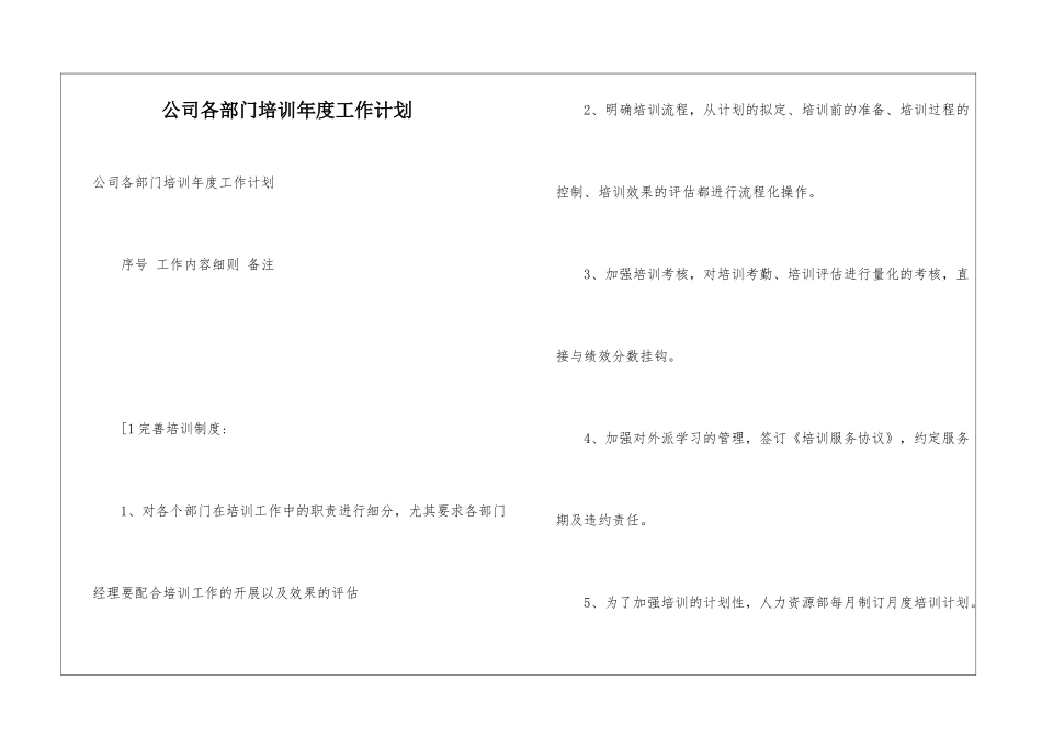 公司各部门培训年度工作计划_第1页