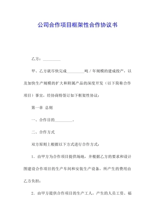 公司合作项目框架性合作协议书