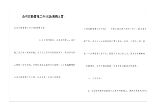 公司后勤管理工作计划(集锦5篇)