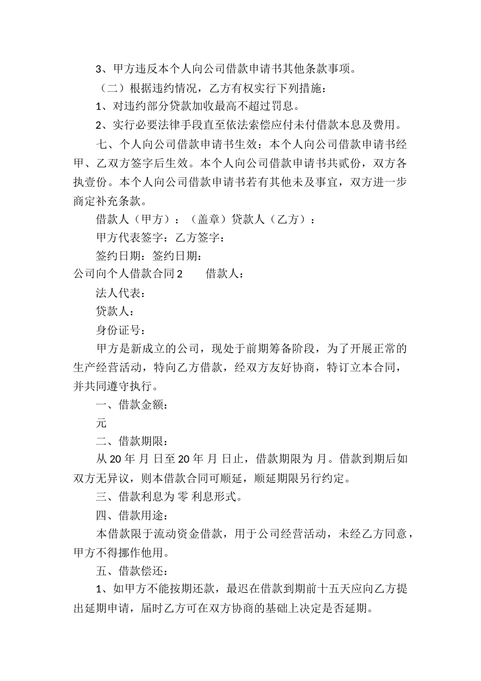 公司向个人借款合同15篇_第2页