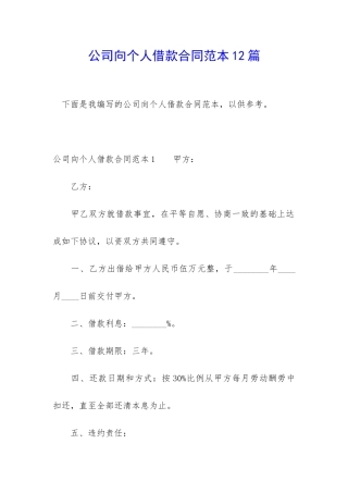 公司向个人借款合同范本12篇