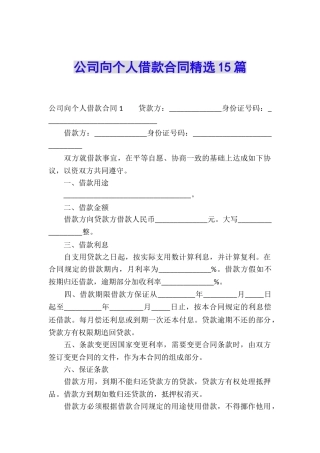 公司向个人借款合同精选15篇