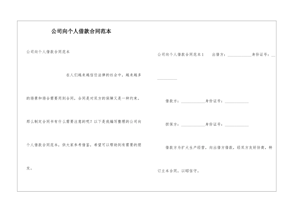 公司向个人借款合同范本_第1页