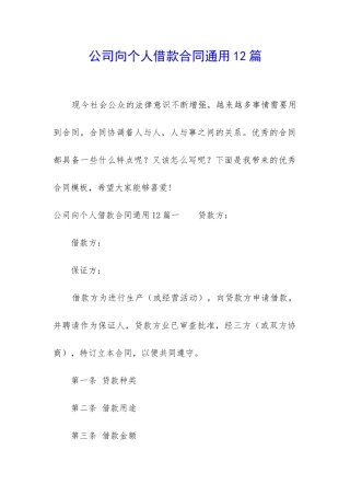 公司向个人借款合同通用12篇